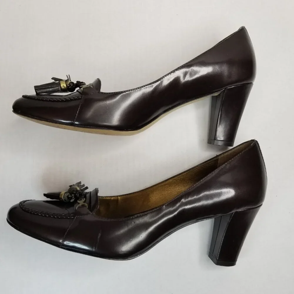 Circa Joan and David Brown Heels Pumps Academia Office Career Tassel Leather 8M